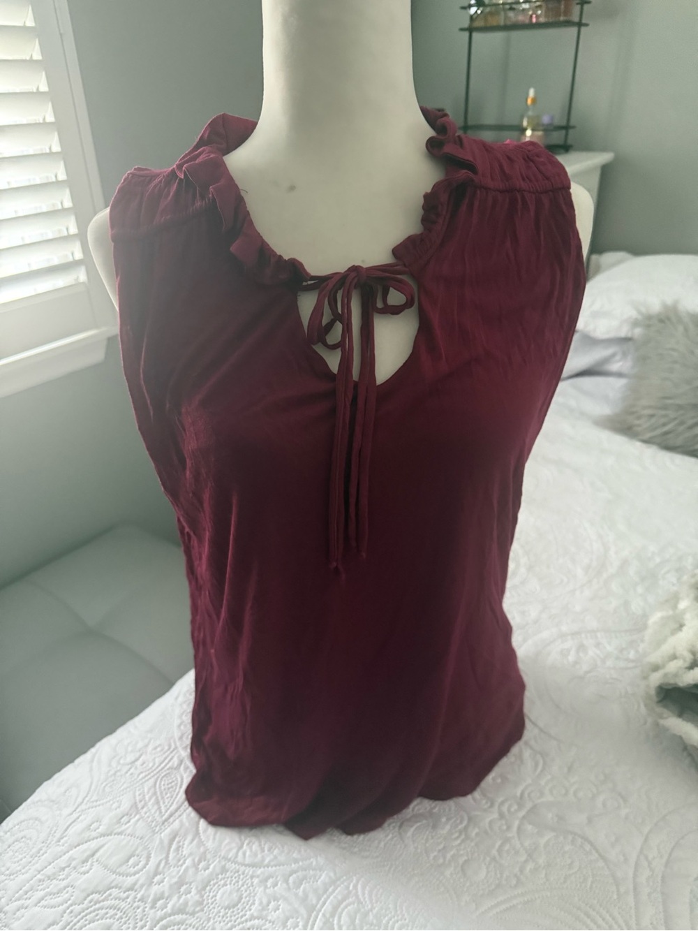 dolan Sleeveless Ruffle Tie-Neck Camisole - Burgundy
